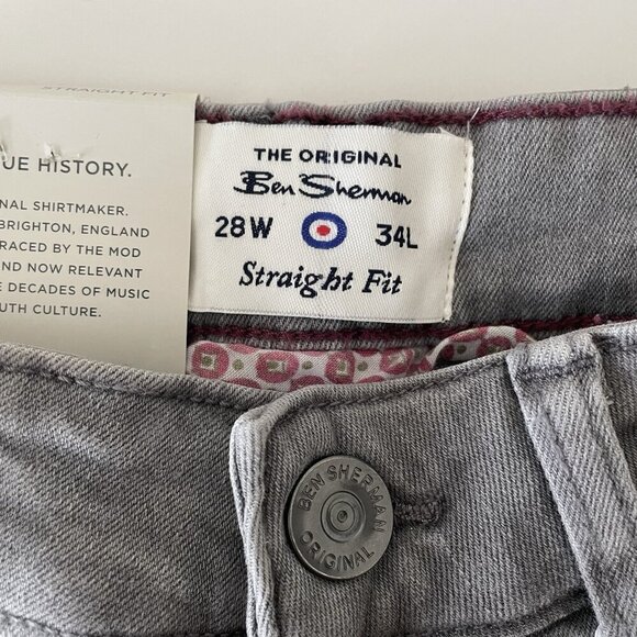 Ben Sherman Mens Straight Fit Stretch Jeans Lunar Gray 28W 34L - Picture 3 of 8